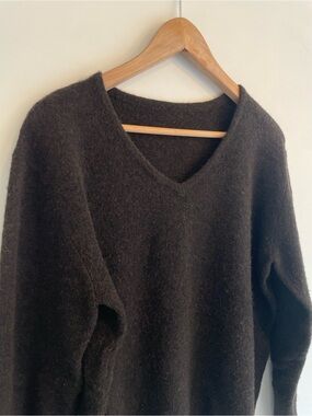 Chocolate Brown 100% Wool V Neck Sweater